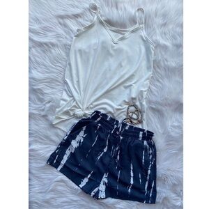 Tie Dye Elastic Drawstring Dressy Shorts Navy 2820